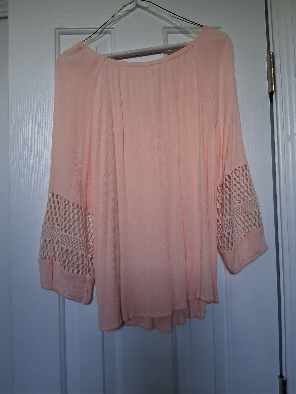 Women's Peach Crochet Sleeve Peasant Tunic